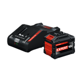 Product Image Dynamic of Bosch GXS18V-28N115X 18V 15 Ah Battery & Charger Kit on a white background.