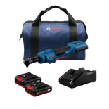 Product Image Dynamic of Bosch GRC18V-60B22 18V Cordless Ratchet Kit on a white background.