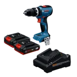 Dynamic Image of Bosch GSR18V-52B22 18V Drill/Driver Kit with Batteries and Charger.