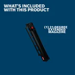 Kit Contents Image of Bosch 21EXTMAG 21º Ext. Magazine on a blue background.