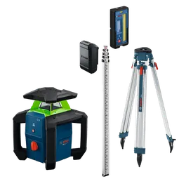 Dynamic Image of Bosch GRL18V-31NK 18V Horizontal Rotary Laser Kit with accessories.
