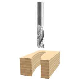 Broca para metal sobre una pieza de madera, creando una ranura en forma de arco.