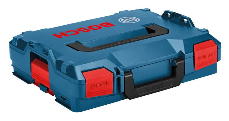 Caja L-BOXX azul y roja de Bosch con 'BOSCH' y el logotipo de Bosch visibles.
